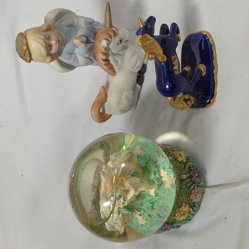 Unicorn fairy water musical globe, unicorn figurines lot